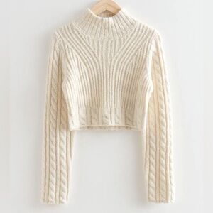 & Other Stories Cream Cable Knit Turtleneck Sweater